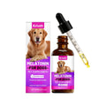 60ml melatonin for dogs liquid supplement bottle with L-theanine, chamomile, and passion flower, drop dispenser included