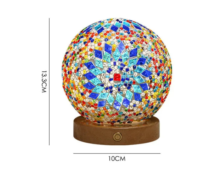 Small night light with flower-shaped glass lampshade in bohemian style, rechargeable with remote control and touch switch