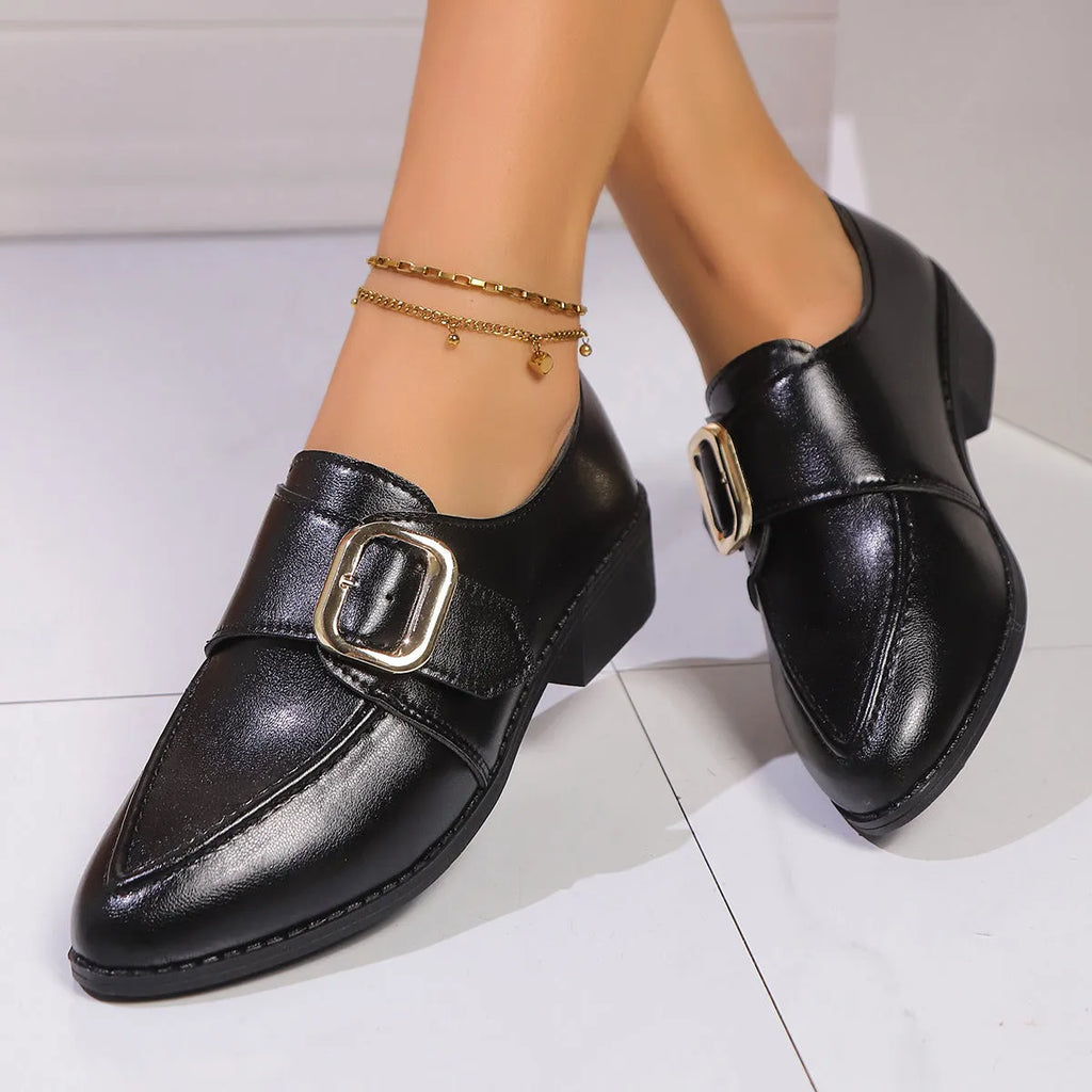 Women's simple leather shoes with a choice of bow decoration: buckle, large bow, or small bowknot.