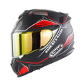 Motorcycle full face helmet with double lens in multiple colour options including Python and matte black variants