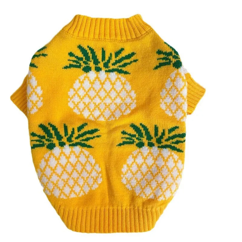 Yellow pineapple print wool pet jumper for dogs and cats, sizes S to XXL, autumn winter Christmas pet clothes