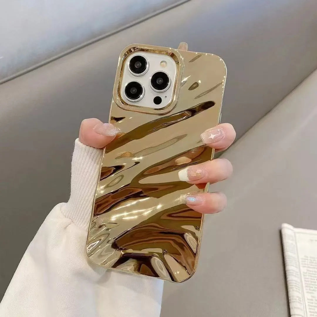 TPU soft solid colour wave pleated anti-fall phone case for iPhone, electroplated finish, multiple colours