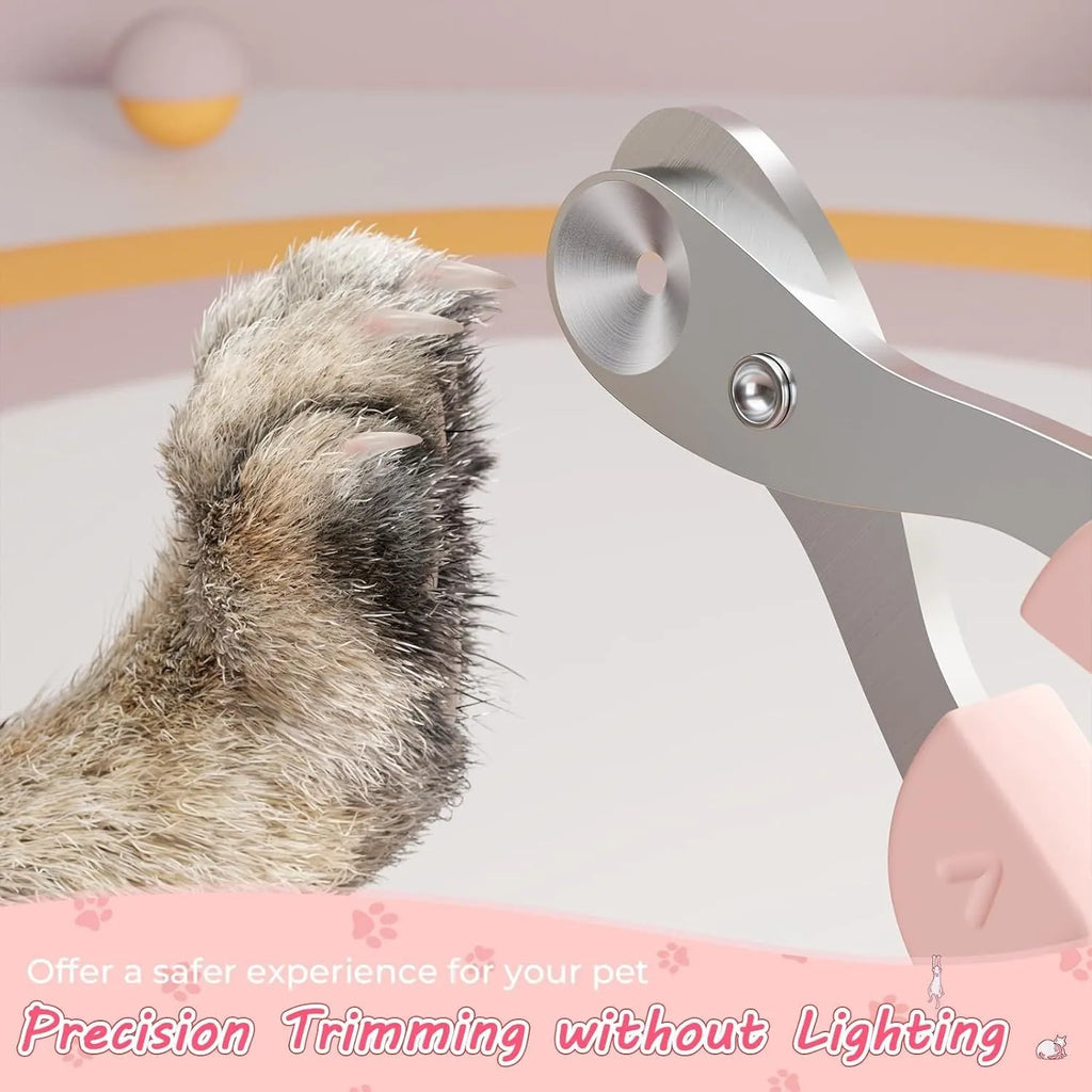 Blue pet nail clipper with a round positioning hole and stainless steel blade for trimming cat nails.