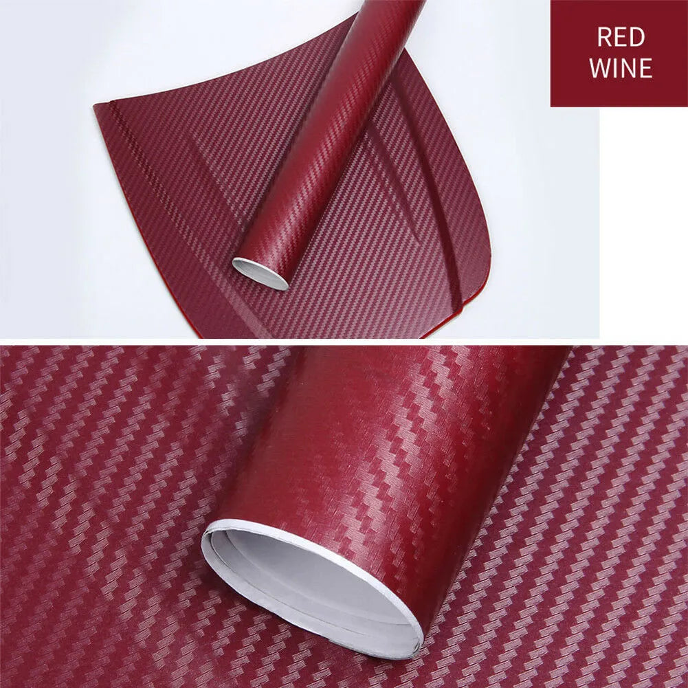 Roll of carbon fibre pattern vinyl sticker measuring 30cm wide, showing colour options for car decoration.