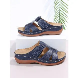 Women's wedge sandals with peep toe design and Velcro strap fastening