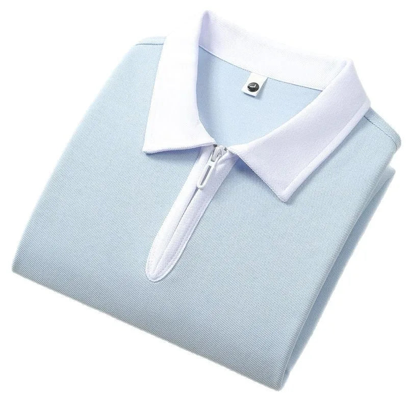 Nylon zipper polo shirt in loose fit with short sleeves available in multiple colours