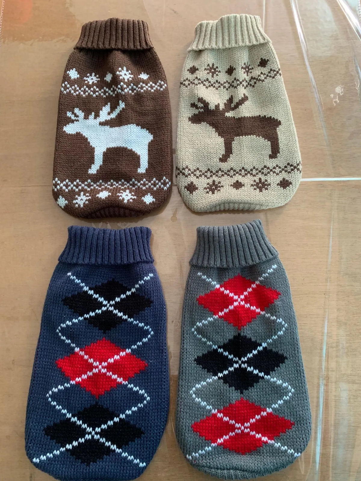 Warm dog sweater autumn winter pet clothes in gray diamond colour, acrylic knit for small to medium dogs