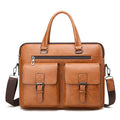 Men's PU laptop briefcase with double pocket design, solid colour, crossbody business travel bag