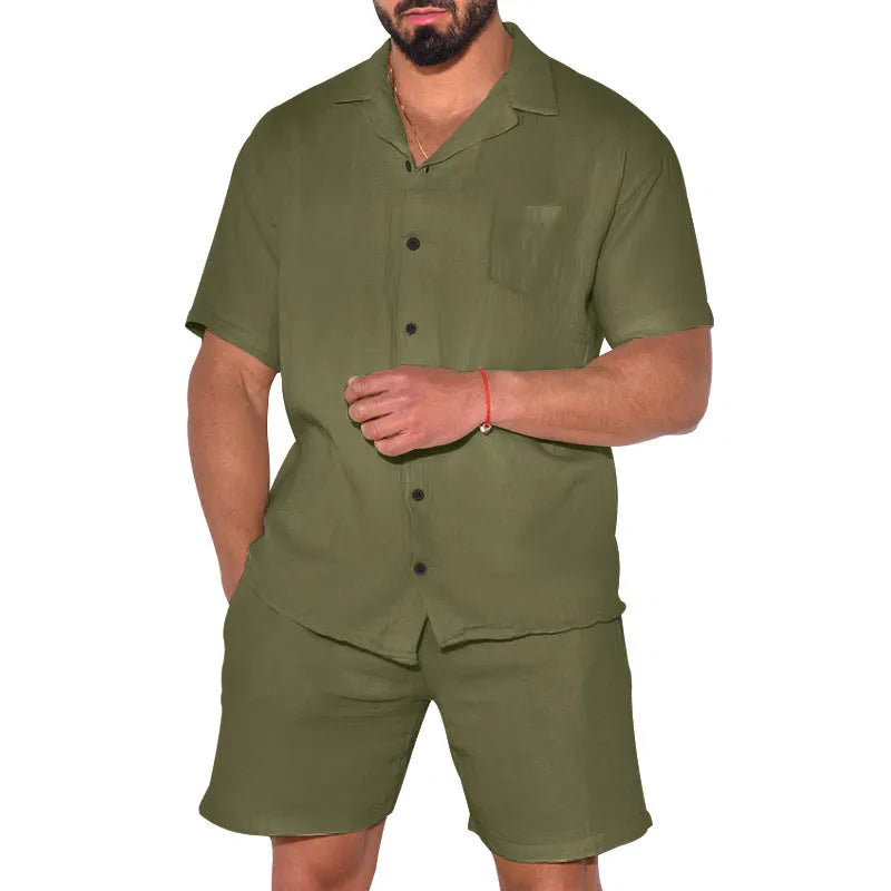 Loose summer sports short sleeve suit two-piece set with short sleeve top and shorts in polyester blend, sizes M to XXXL