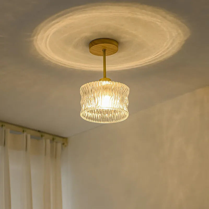 Japanese style log walnut brass ceiling lamp for entrance hallway