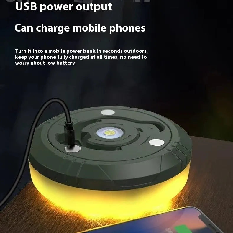 Charging multifunctional camping lantern with warm or colourful light, available in 8m, 10m, and 20m lengths.