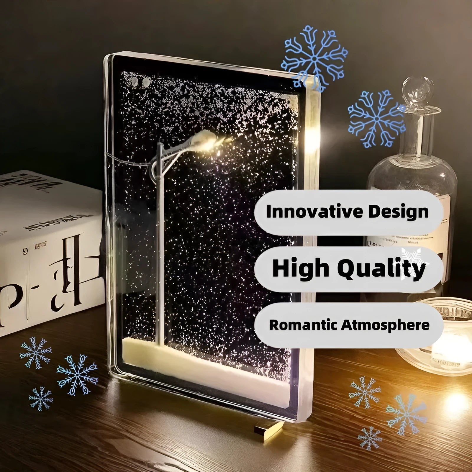 DIY snowy night light Christmas desktop decoration kit with miniature winter landscape and street lamp lights