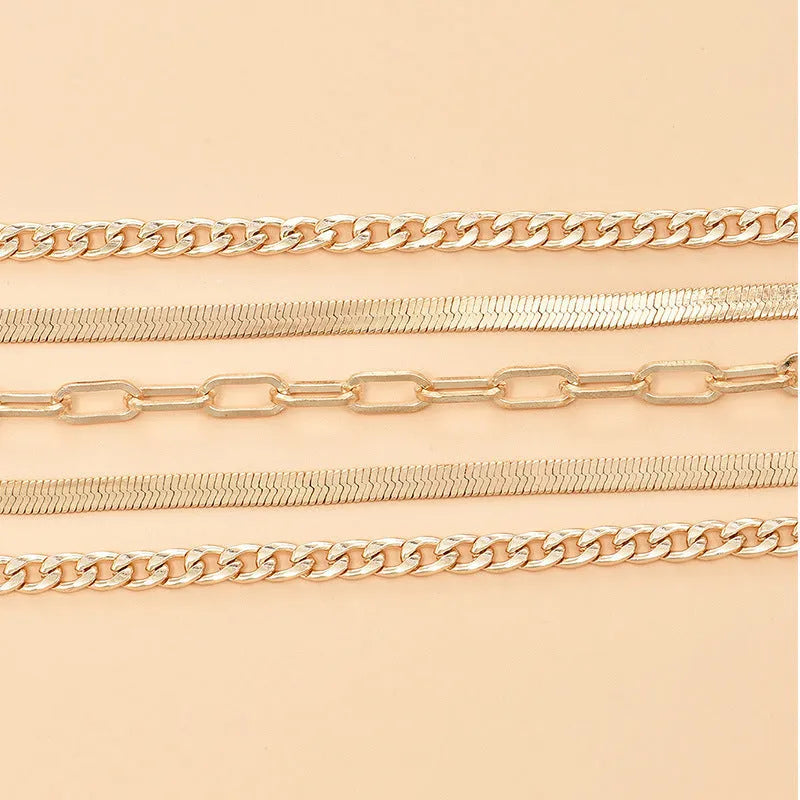 Multi-layer metal chain anklet set for women in gold and silver colours, 5pc set with 22cm chain and 5cm extension
