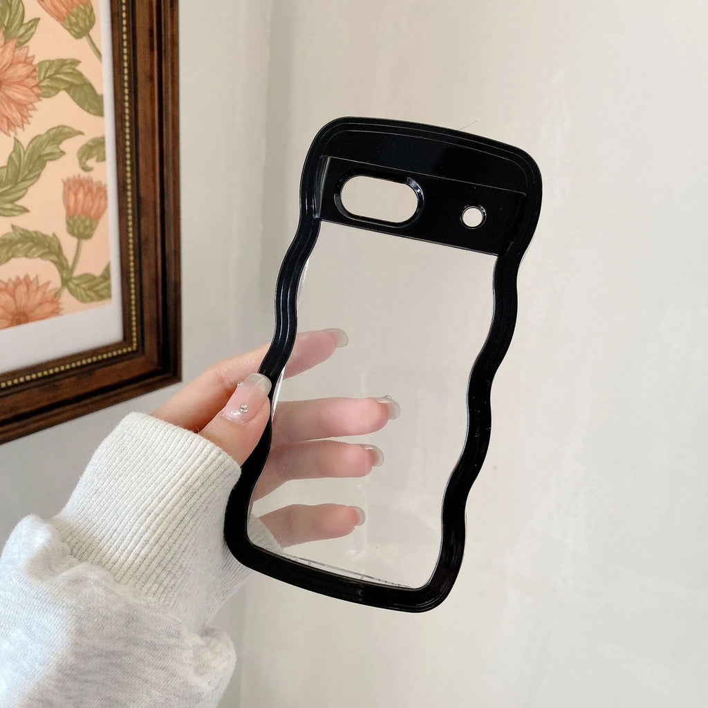 Two-in-one wave shell transparent phone case with coloured PC TPU hem for Google 10 Pro, 10, 9 Pro, 9, 7a, 8a and 9a