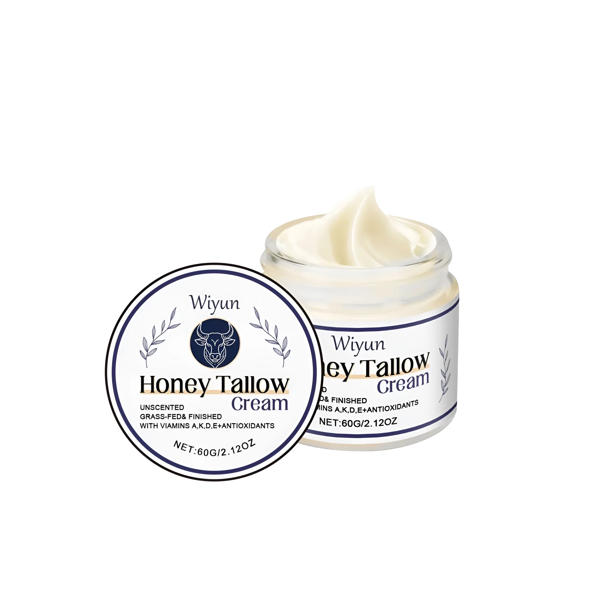 60g glass jar of Cow Fat Moisturising Cream with tallow and honey.