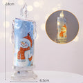Christmas transparent plastic electronic candle with LED glow, 18cm tall, style options include house, snowman, and bear