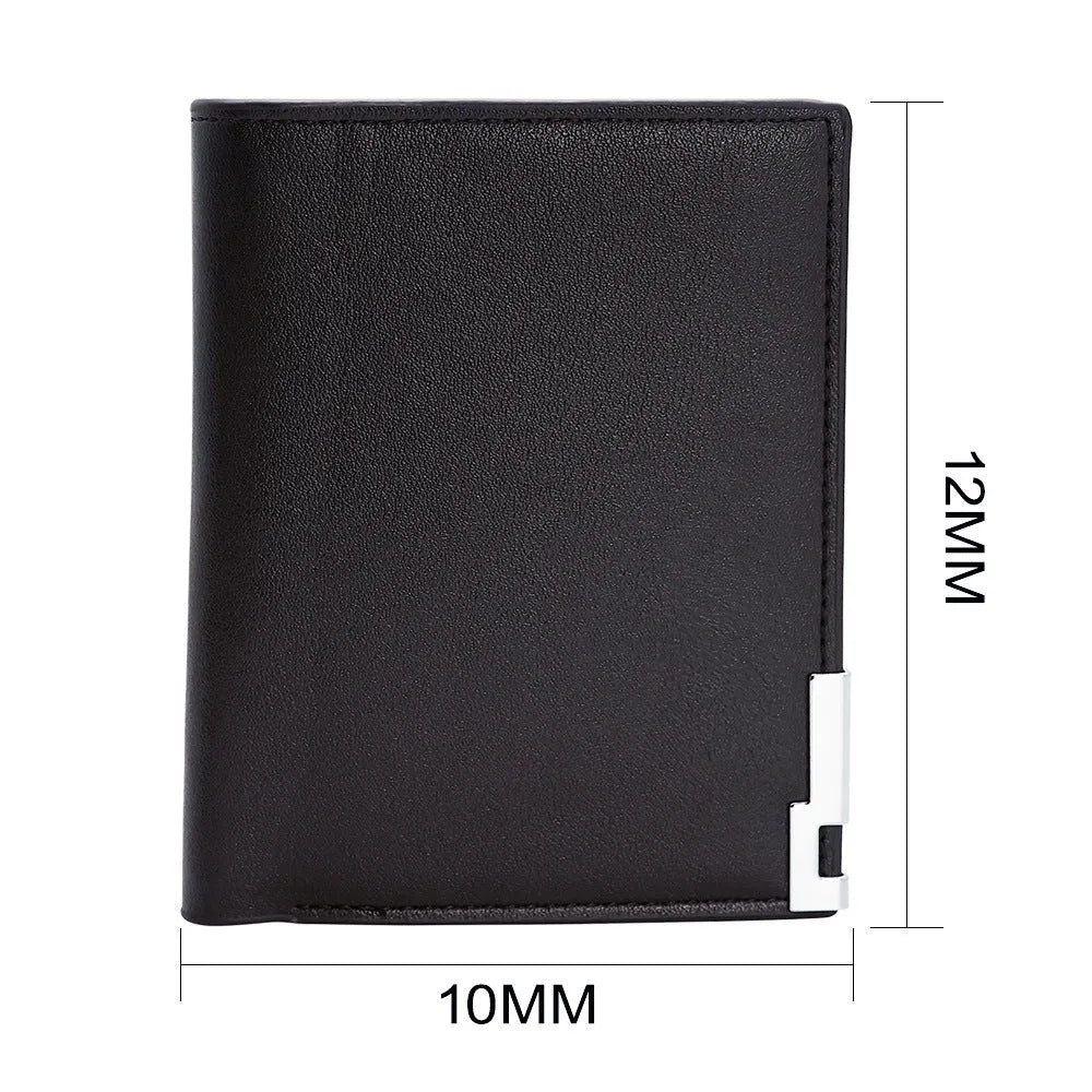 Men's brown leather wallet with zipper closure showing seven card slots inside
