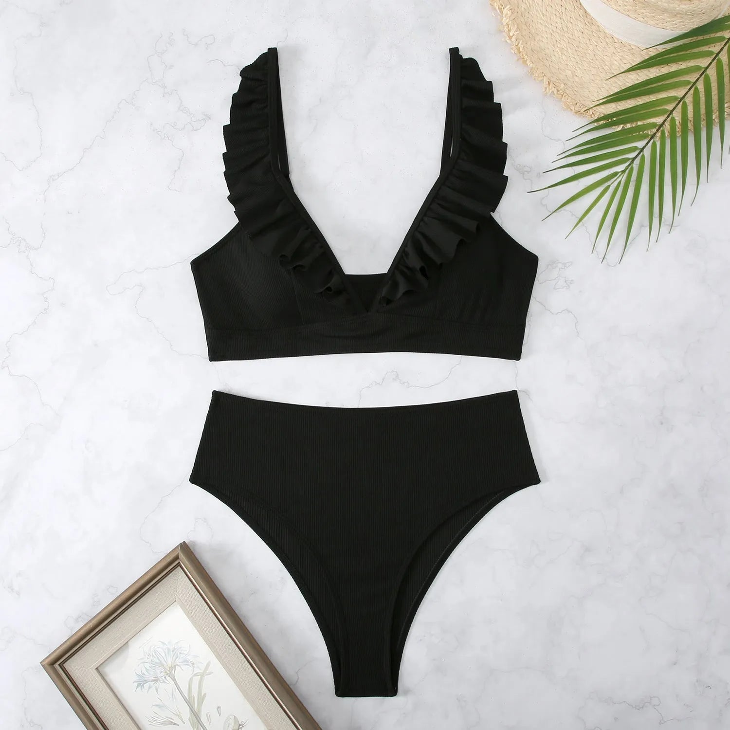 Retro striped split small chest bikini swimsuit in black, white, or coloured stripes