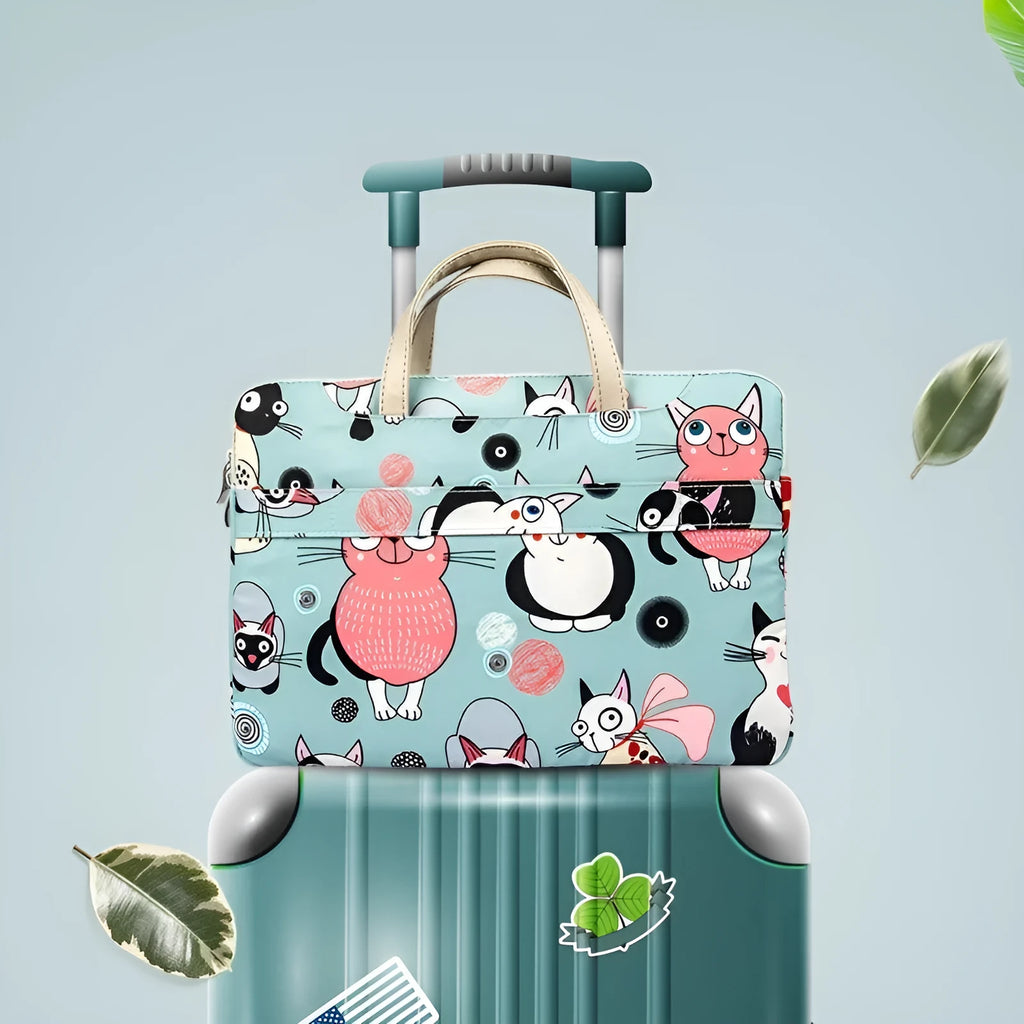 Cartoon animal print polyester laptop bag with Alien Cat pattern for 10 to 16 inch devices