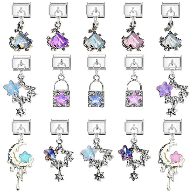 Small stainless steel pendant charm for bracelet modules, 1X0.9cm, electroplated DIY ornament accessory
