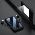 Square aluminium solar power bank with dual cables, 10000mAh capacity, cool black finish