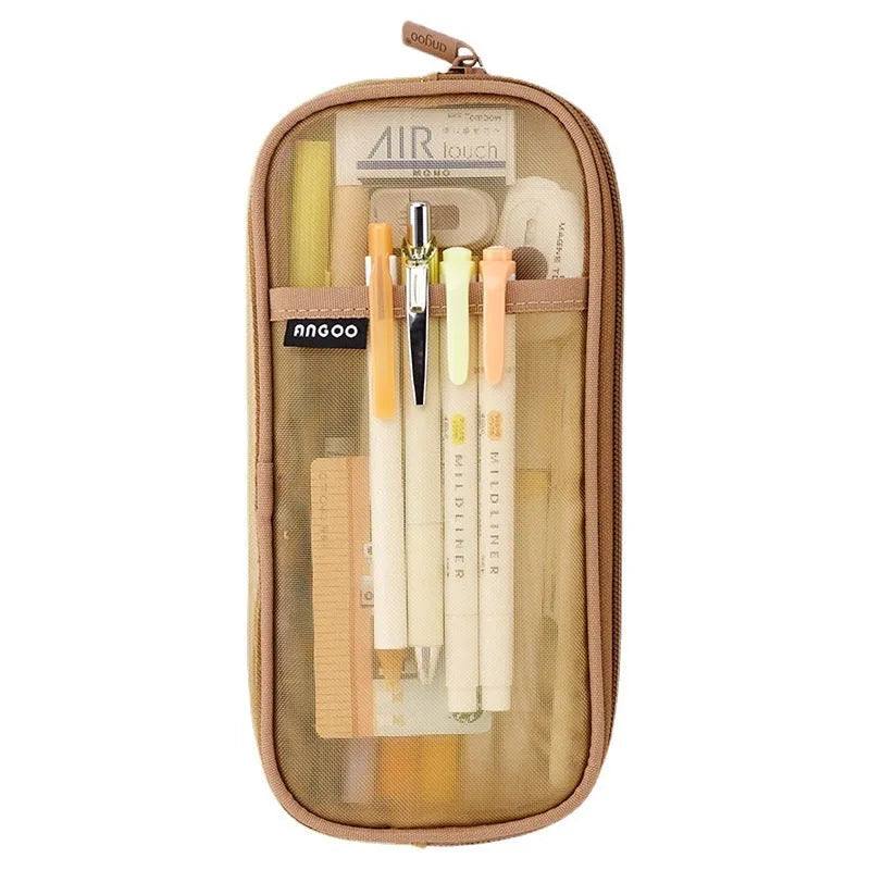 Transparent mesh stationery storage bag in square casual design with candy colours