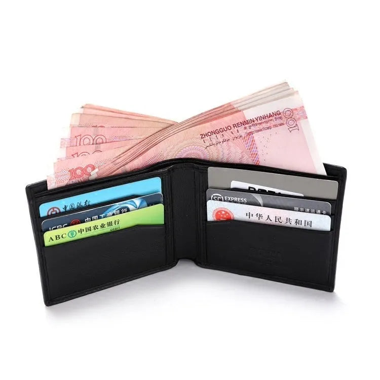 Pearl fishskin leather wallet in horizontal square shape with sewing thread detailing