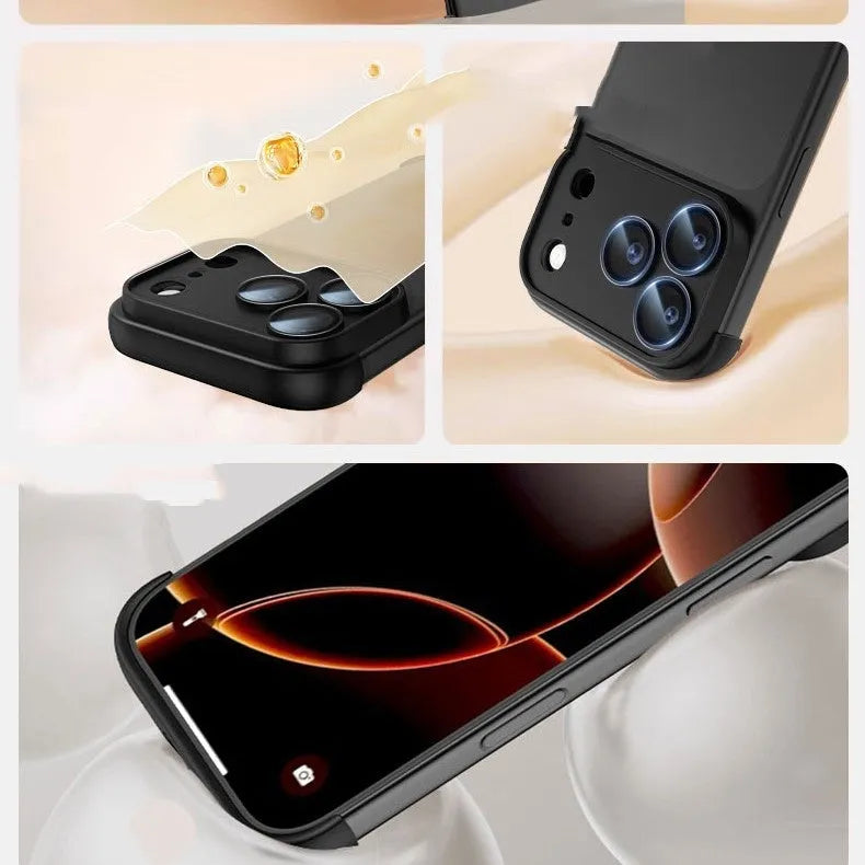 Simple protective shell case for iPhone 17 phone in black, orange, grey, and desert colour options.