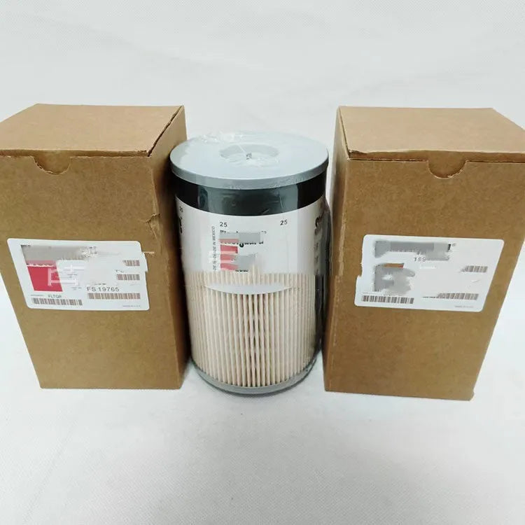 FS19764 diesel fuel filter with folding paper element, showing 10mm connection ports.