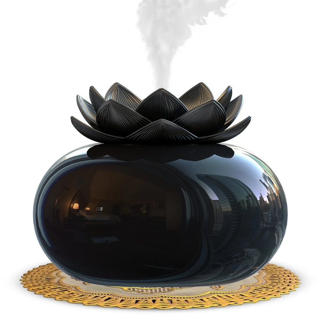 Pure black ceramic lotus USB humidifier with single fog outlet
