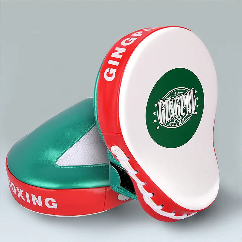 Vertical gold and green PU boxer Sanda baffle target for portable home training.
