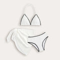 White solid colour three-piece swimsuit set for girls with top, pants, and skirt