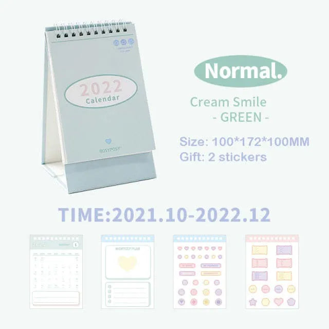 Cream coil bound desk calendar with paper pages, 100mm x 100mm for small desk use