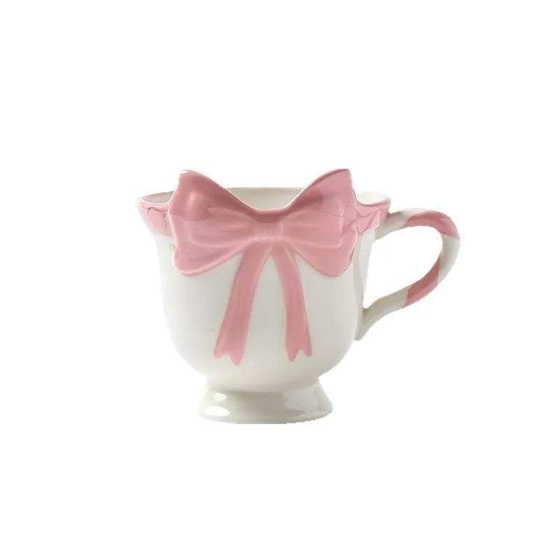 Original design ceramic heart bow mug in black pink or white powder colour with 301-400ml capacity