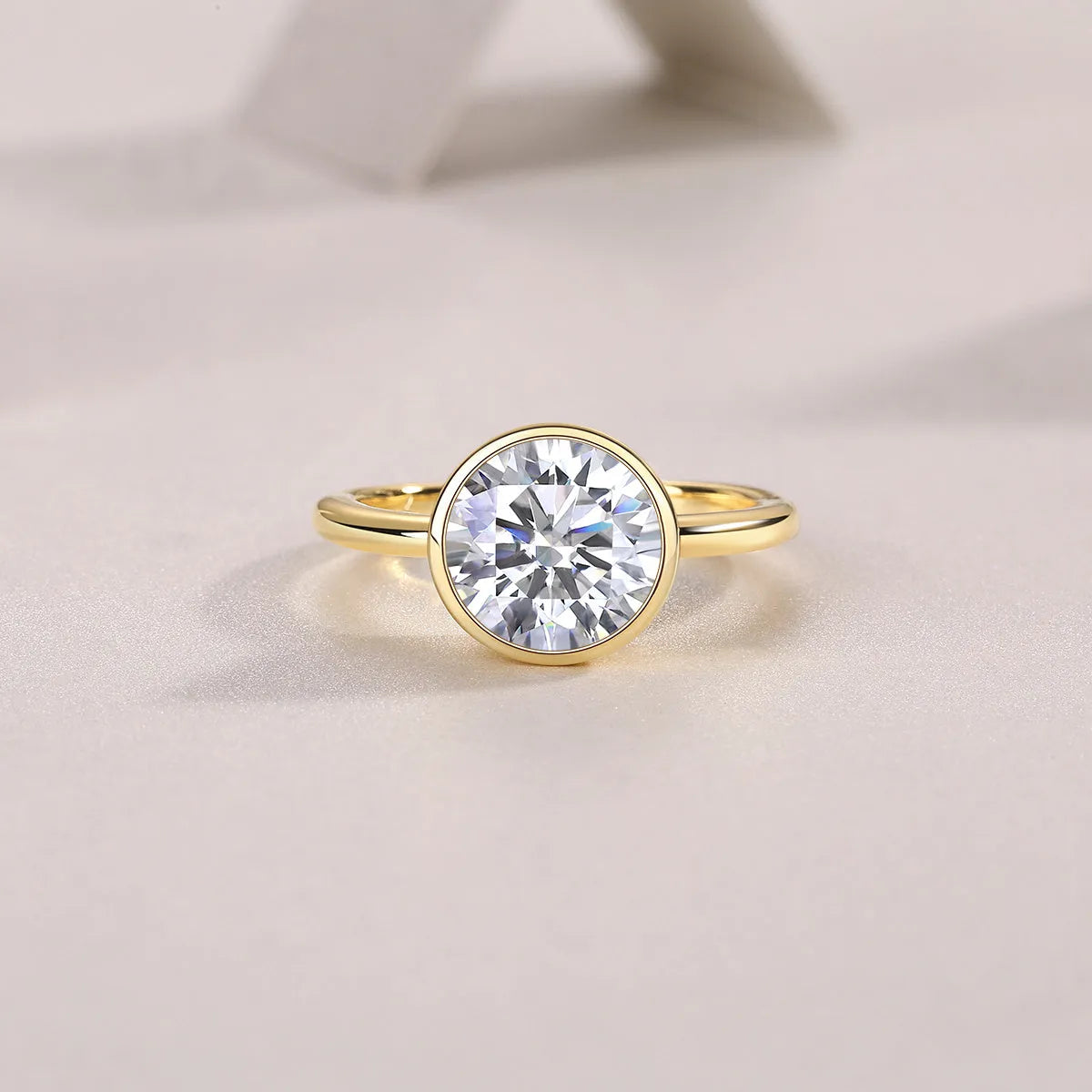 Moissanite wedding ring set with round 9.0mm stone in S925 silver and gold plating, sizes 5 to 9