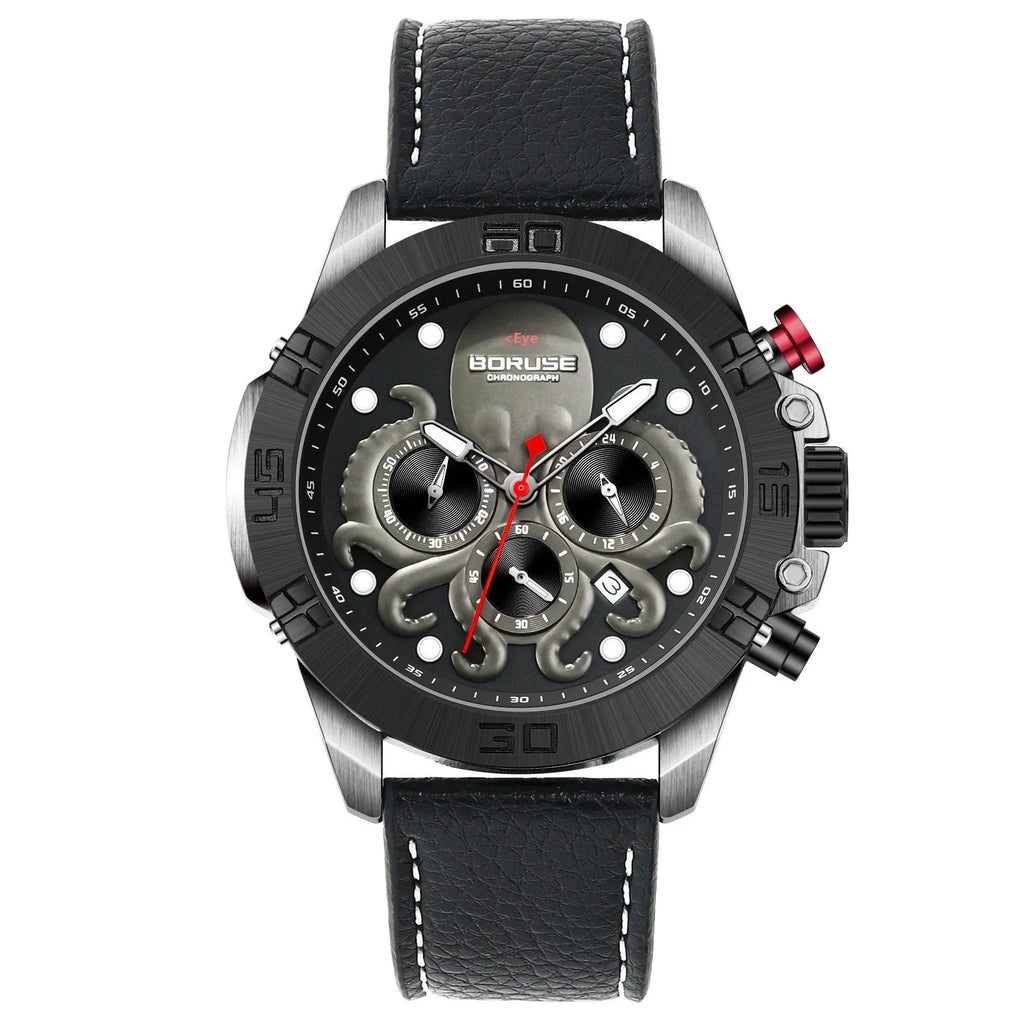 Octopus men's waterproof luminous quartz analogue watch in black or blue