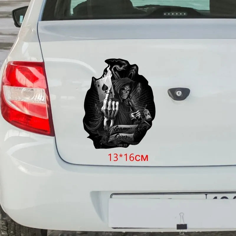 Black PET reflective car body sticker with skull pattern, 13x16cm, style B047