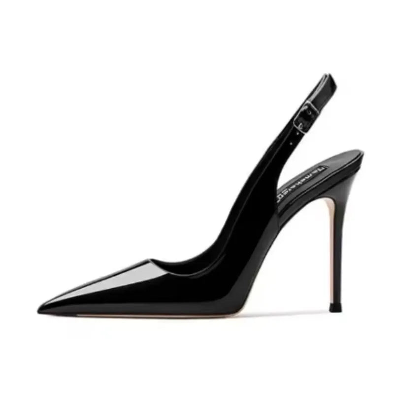 Women's nude ankle-strap high heels with hollow design and button fastening
