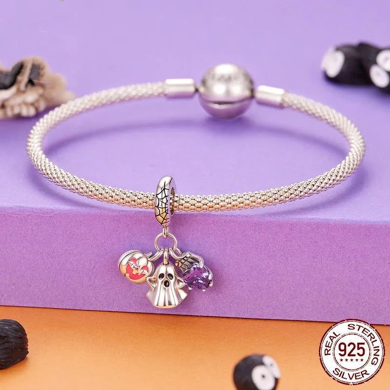 Halloween ghost three-in-one pendant bead in 925 sterling silver, 2.2x1.6cm with 0.45cm aperture, colour SCC3180