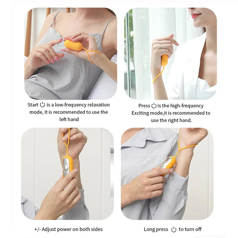 Hand-held micro-current sleep aid device with round button and USB charging port