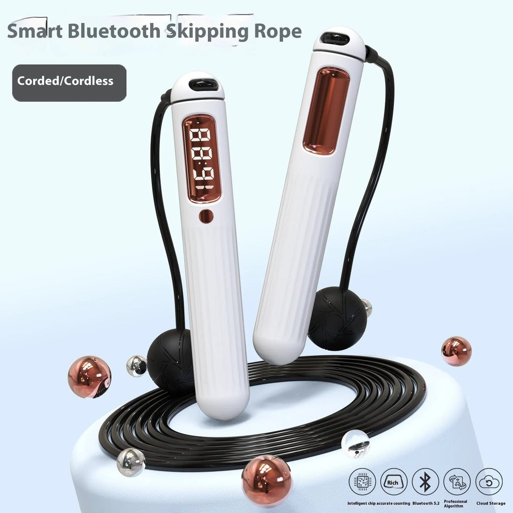 Smart Bluetooth skipping rope with counter in A8 pearl white colour, coreless design with weight bearing ball