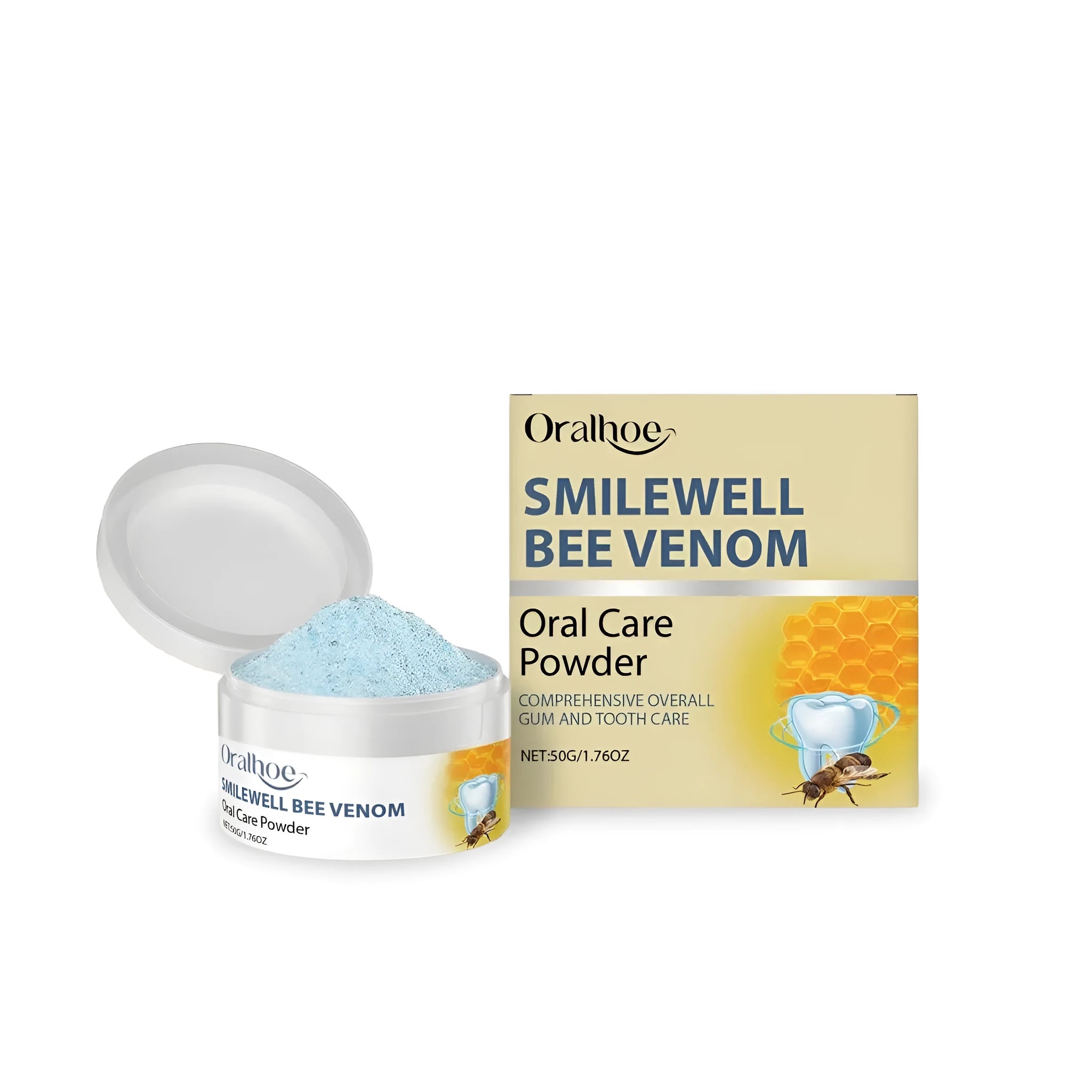 50g pot of baking soda tooth powder with mint extract for oral hygiene