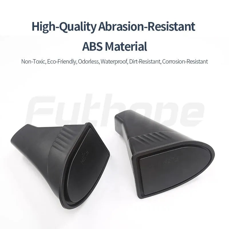 Two black ABS plastic storage bins designed for Tesla Model Y front door pockets