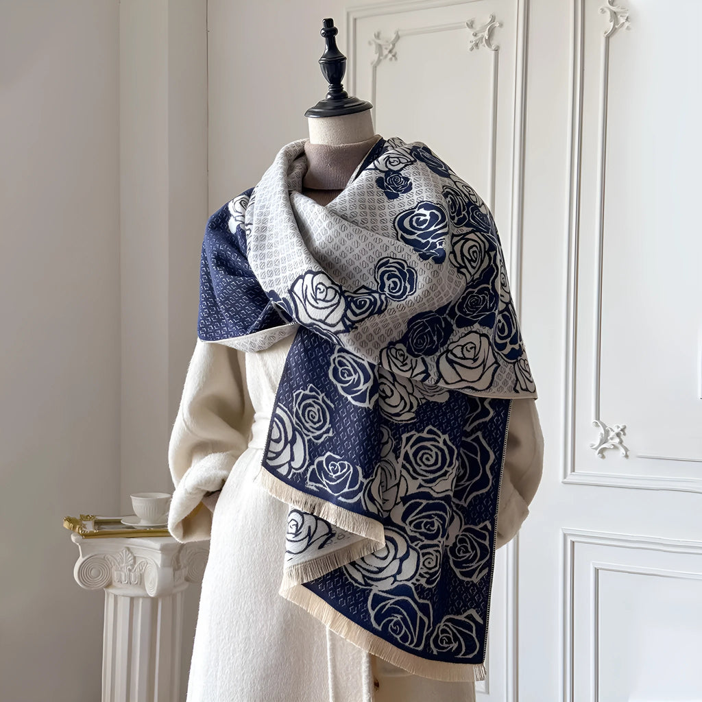 Mid-length 185x65cm imitation cashmere scarf with tassels in grey, black, blue, or khaki colours
