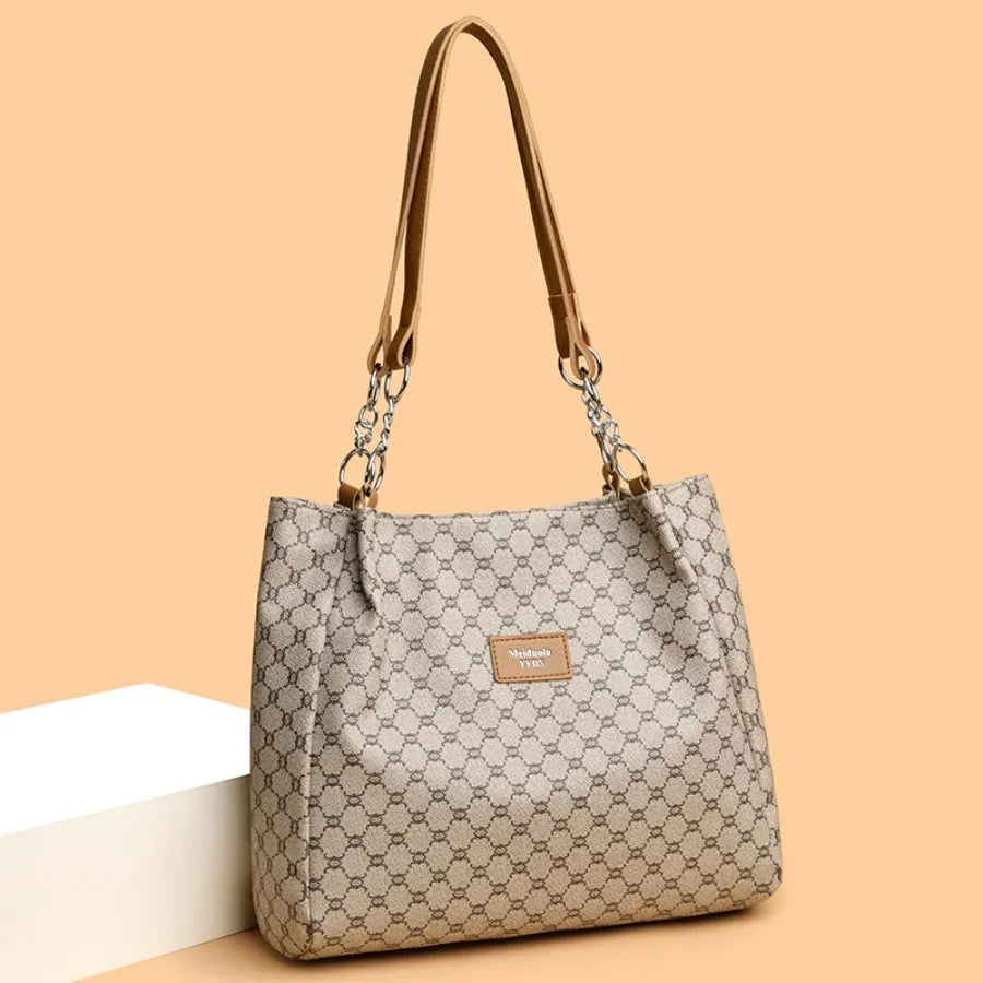 Women's brown PU leather retro fashion handbag with polyester lining
