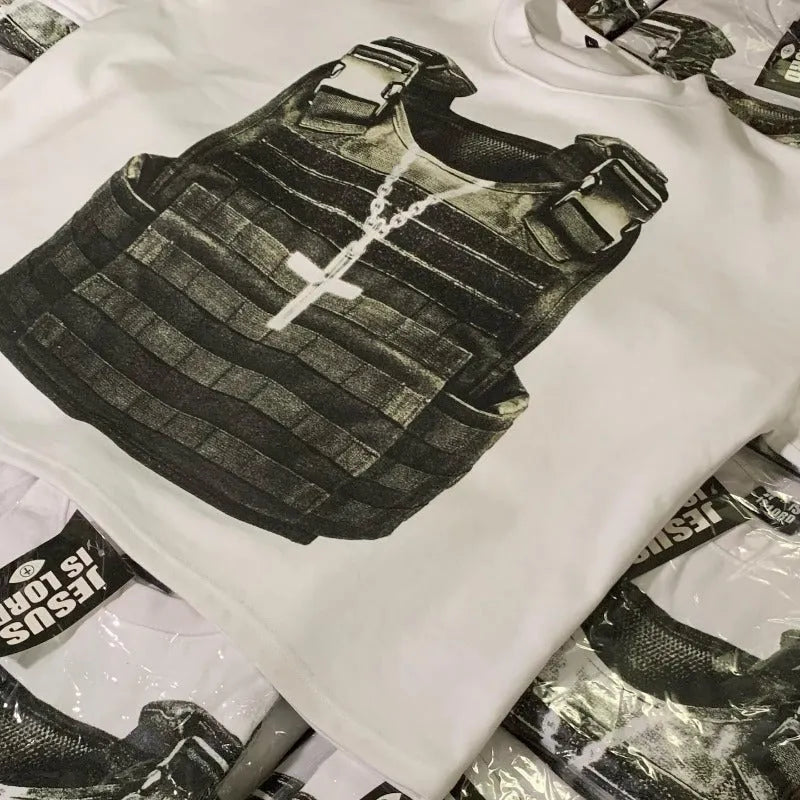 Printed cotton short sleeve t-shirt with drop-shoulder sleeves in a retro street style