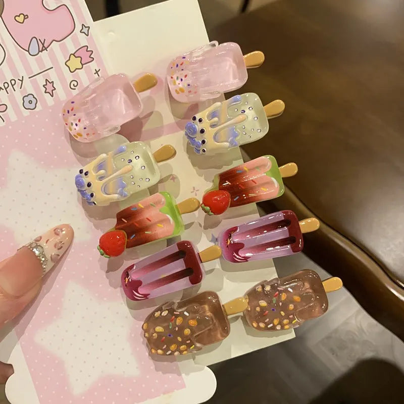Cartoon ice cream design resin barrette hair clip in pink colour