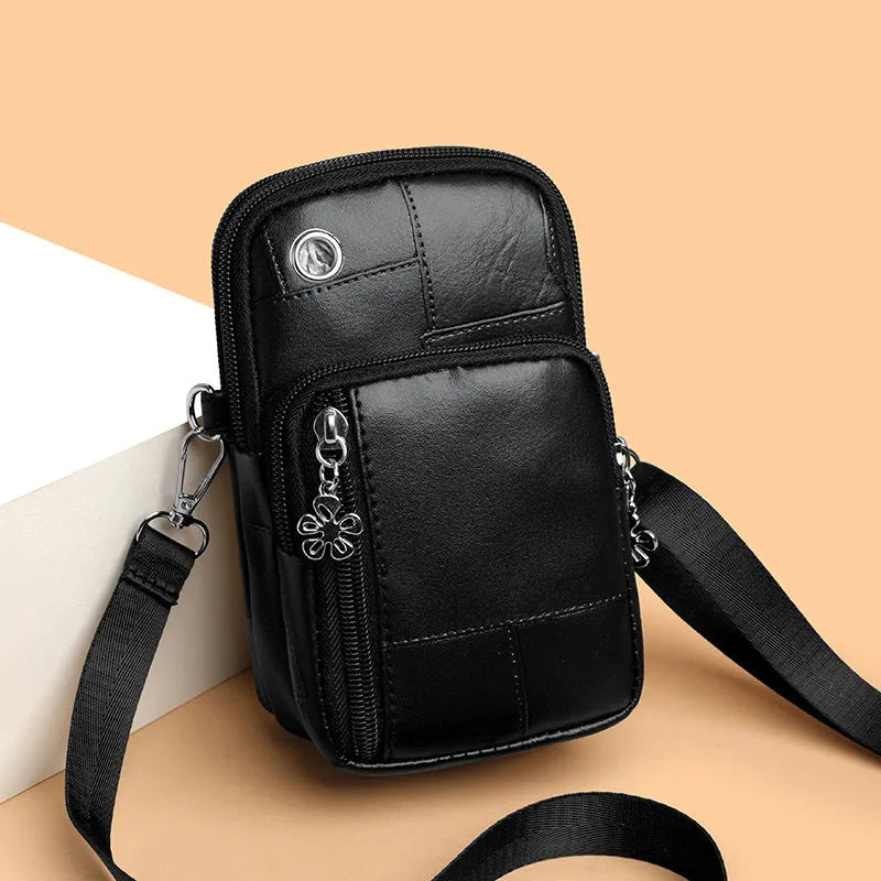 Vertical square mobile phone bag with sandwich pocket in PU material