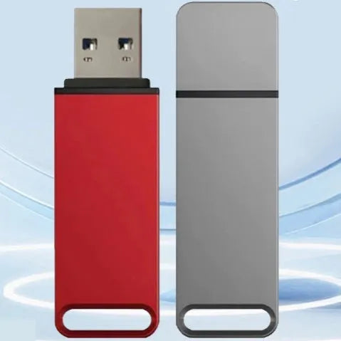 Customisable metal USB flash drive in black, red, or silver, showing high-capacity options from 1TB to 16TB.