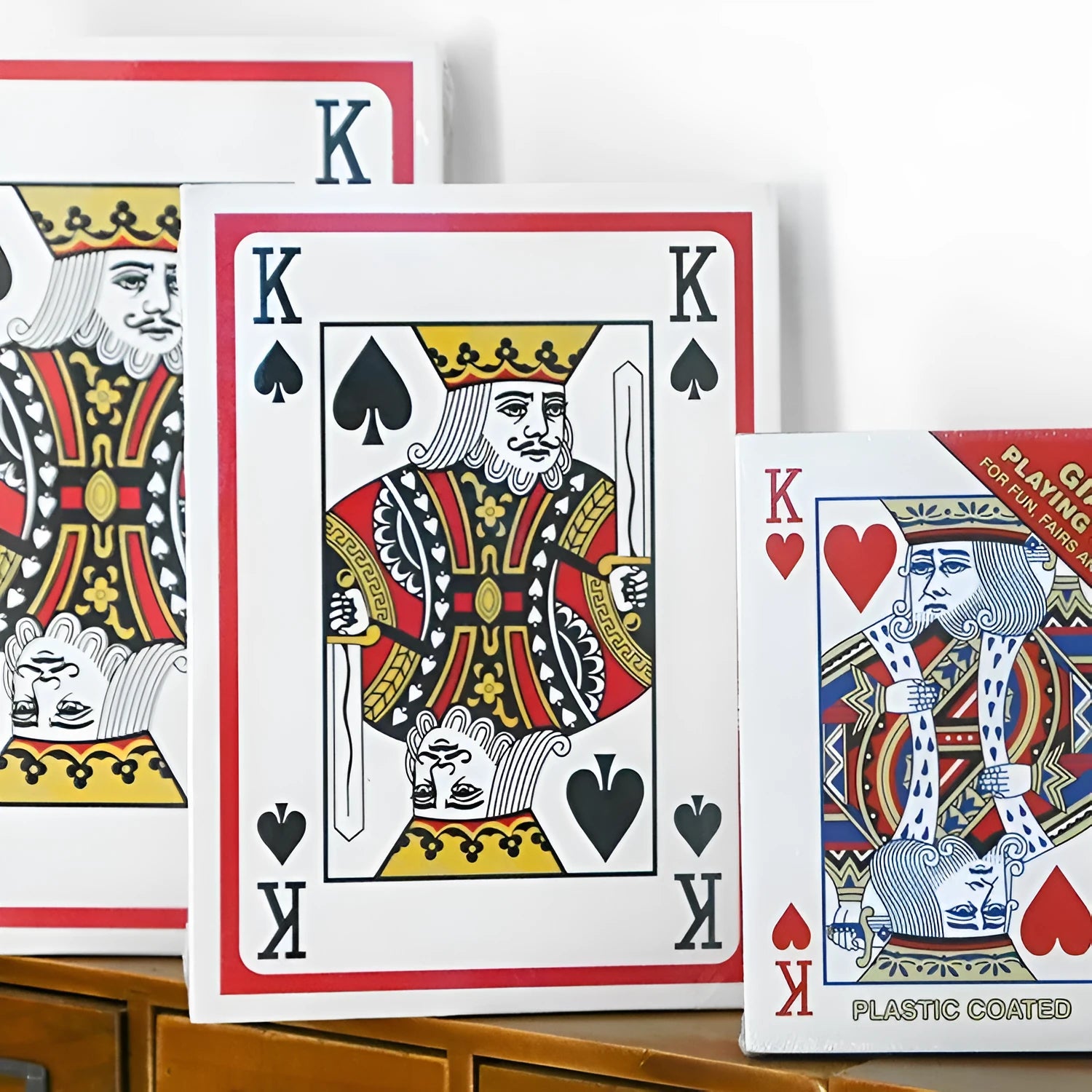 Jumbo playing cards in large size for table games with enhanced visibility